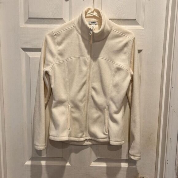 Old Navy Jacket Womens Small Ivory Zip Up Lightweight Fleece Long Sleeve Outdoor - Picture 1 of 4
